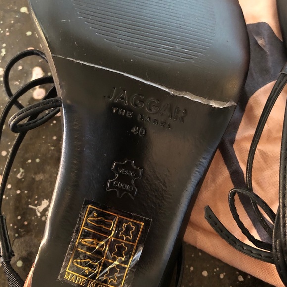 JAGGAR String Sandals Black Leather Straps Heel 40 - Picture 7 of 7